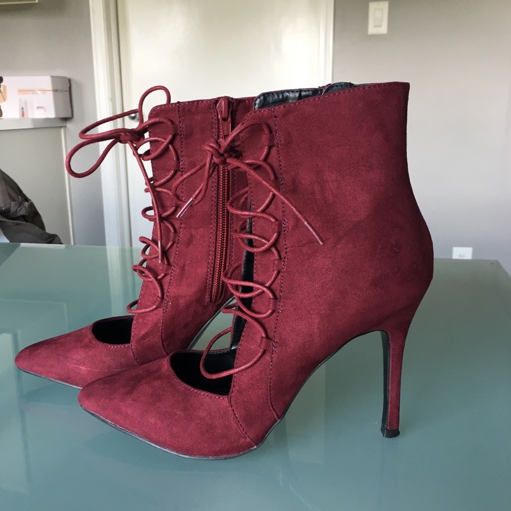 Aldo Red Suede Lace Heels Cadaleria